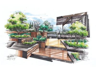 「设计手绘」庭院景观手绘设计线稿上色