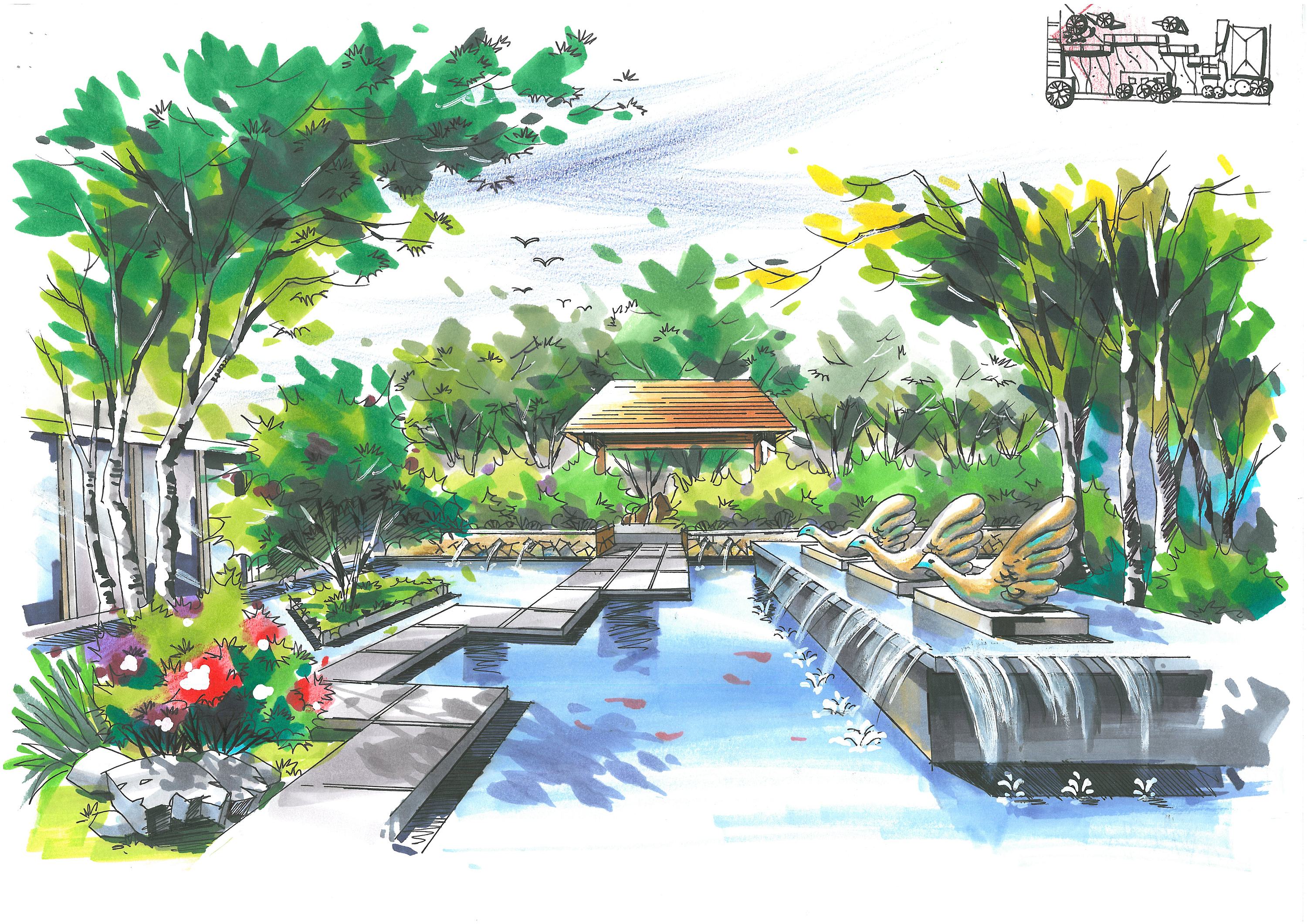 屋顶花园手绘|空间|景观设计|冒先生 
